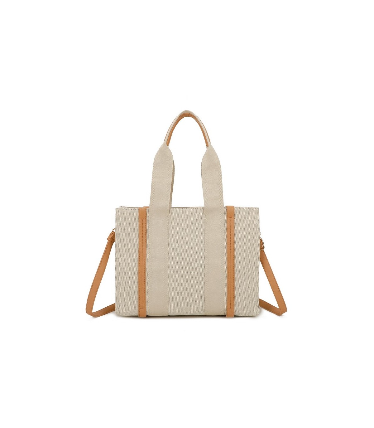T11703 - Bolso doble y bandolera efecto de cañamo de Playa para mujer