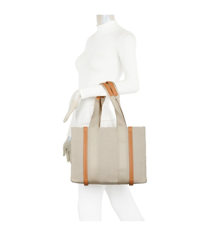 T11703 - Bolso doble y bandolera efecto de cañamo de Playa para mujer
