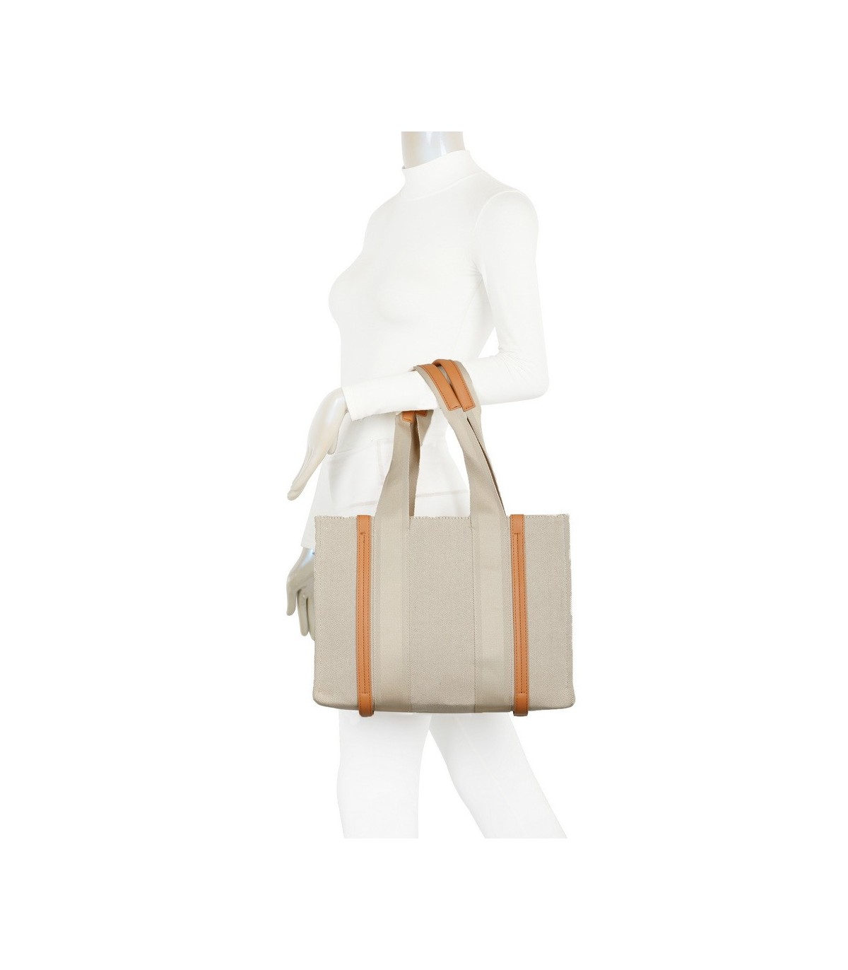 T11703 - Bolso doble y bandolera efecto de cañamo de Playa para mujer