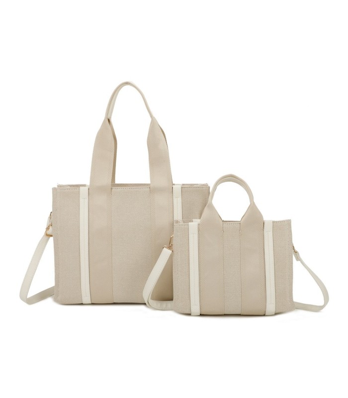 T11703 - Bolso doble y bandolera efecto de cañamo de Playa para mujer
