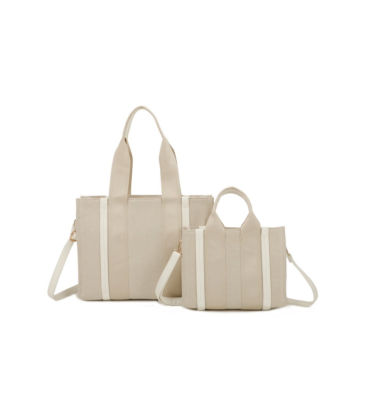 T11703 - Bolso doble y bandolera efecto de cañamo de Playa para mujer