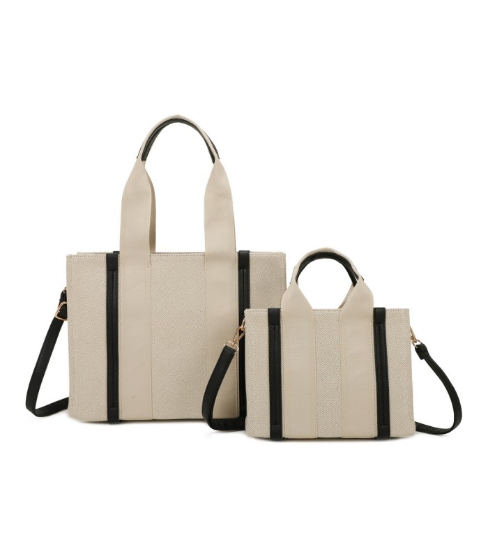 T11703 - Bolso doble y bandolera efecto de cañamo de Playa para mujer