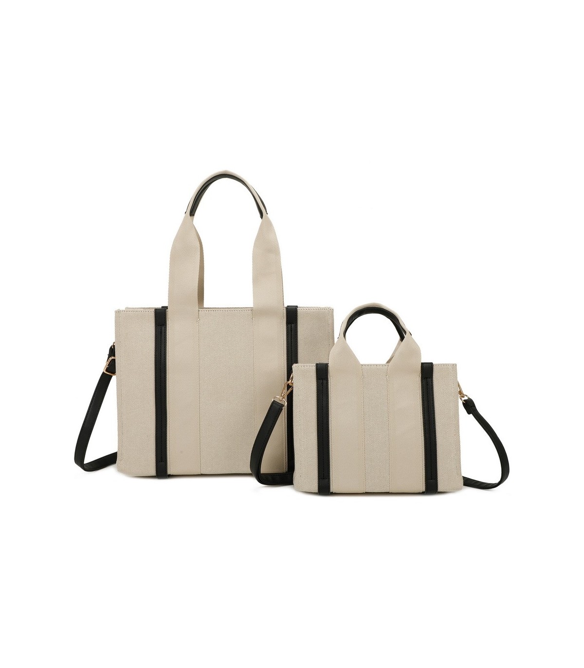 T11703 - Bolso doble y bandolera efecto de cañamo de Playa para mujer