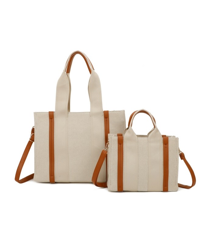 T11703 - Bolso doble y bandolera efecto de cañamo de Playa para mujer
