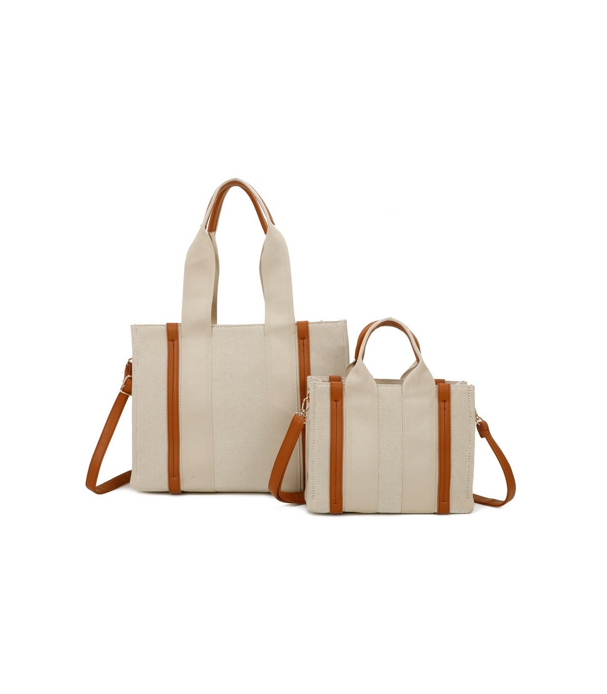 T11703 - Bolso doble y bandolera efecto de cañamo de Playa para mujer