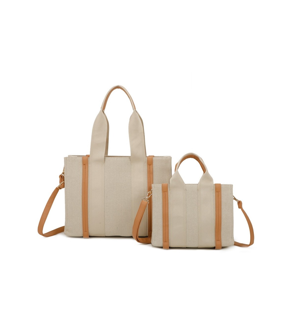 T11703 - Bolso doble y bandolera efecto de cañamo de Playa para mujer