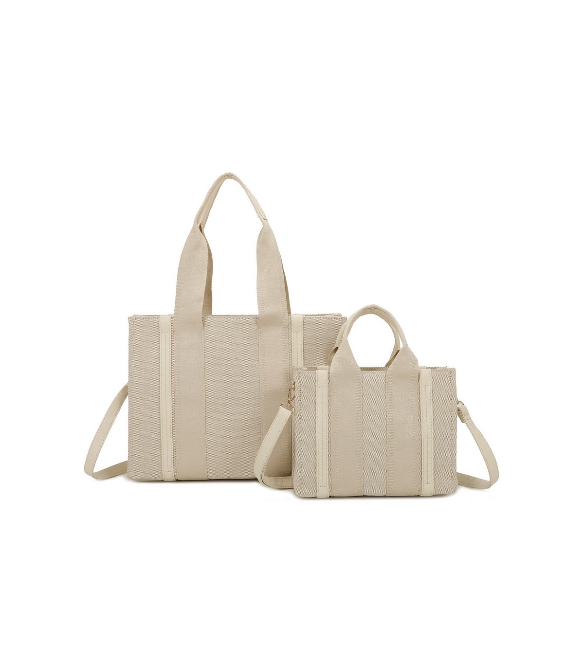 T11703 - Bolso doble y bandolera efecto de cañamo de Playa para mujer