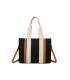 T11704 - Bolso bandolera negro de rayas marrones y beige para mujer con asa grande y bandolera a juego