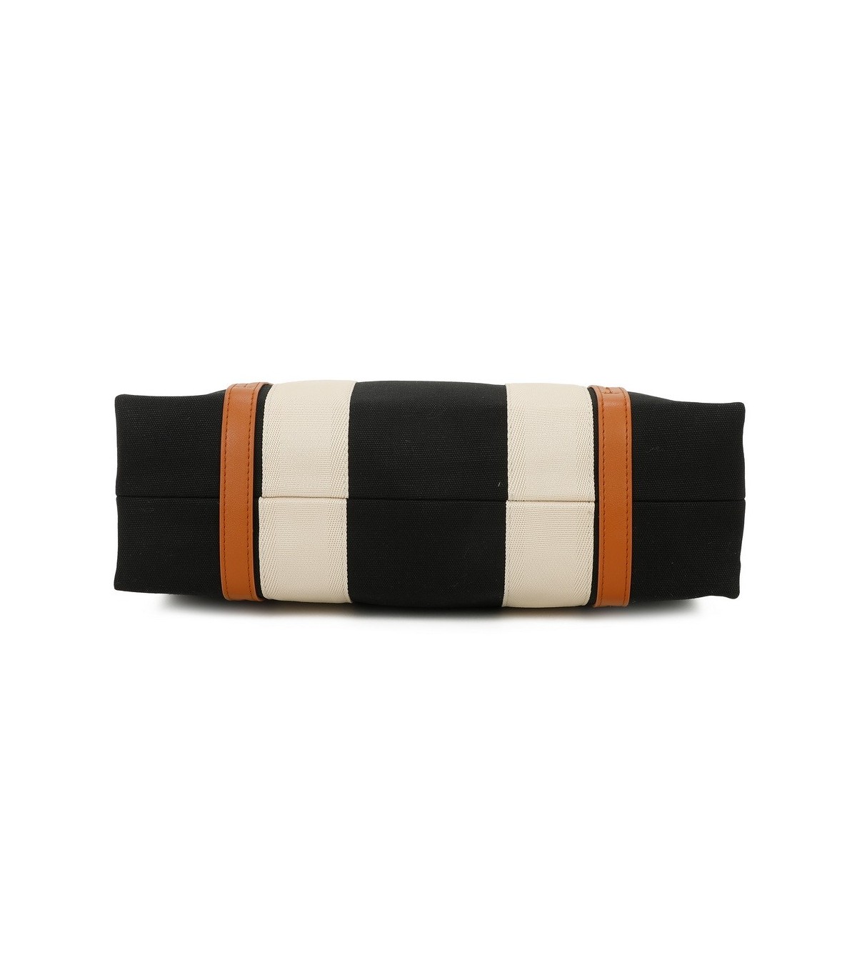 T11704 - Bolso bandolera negro de rayas marrones y beige para mujer con asa grande y bandolera a juego