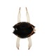 T11704 - Bolso bandolera negro de rayas marrones y beige para mujer con asa grande y bandolera a juego