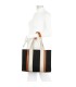 T11704 - Bolso bandolera negro de rayas marrones y beige para mujer con asa grande y bandolera a juego