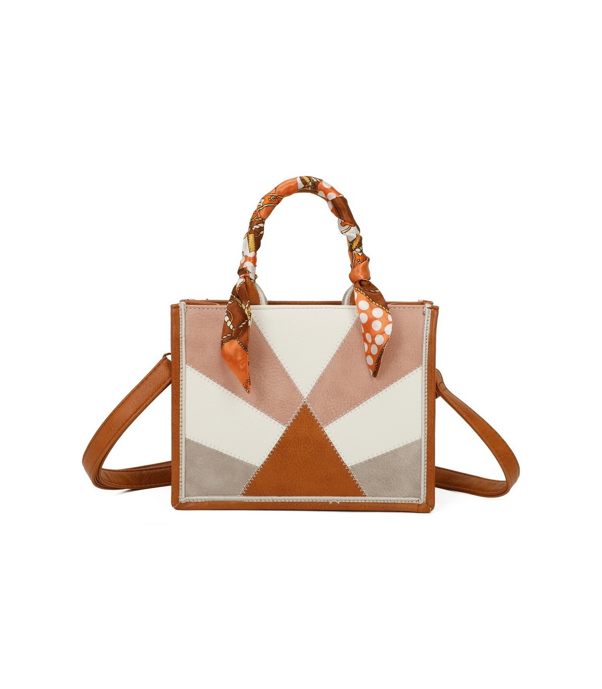T11705 - Bolso para mujer con bandolera y pañuelo  motivos geométricos de varios colores