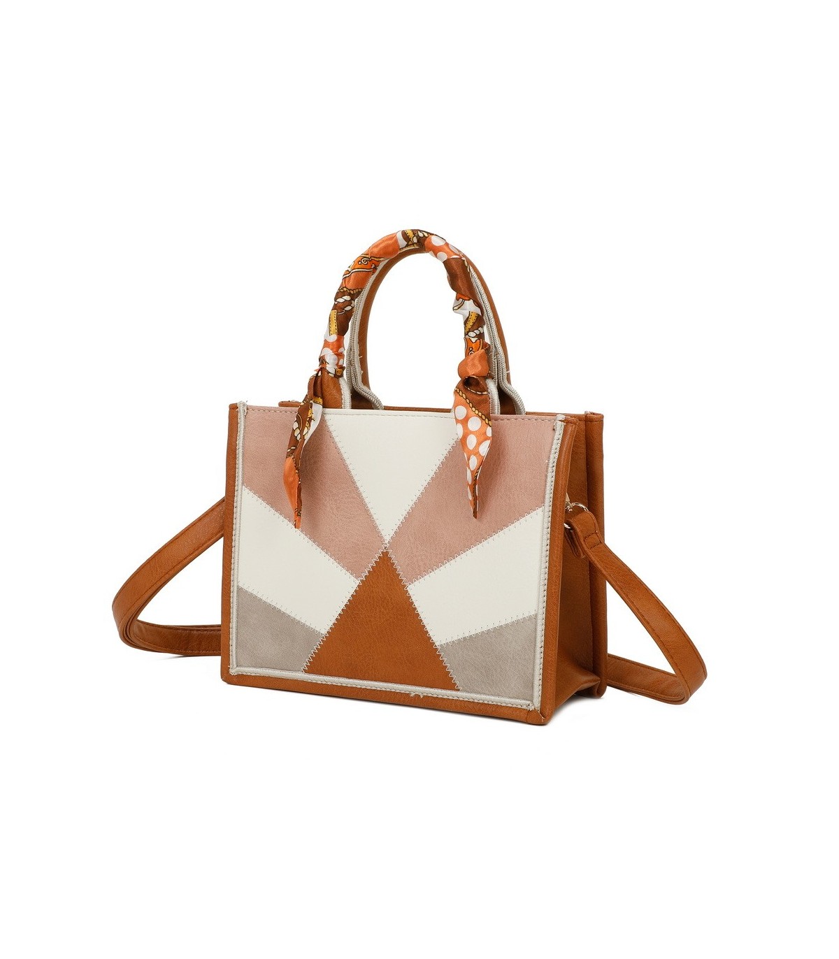T11705 - Bolso para mujer con bandolera y pañuelo  motivos geométricos de varios colores