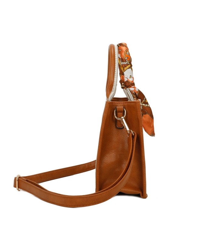 T11705 - Bolso para mujer con bandolera y pañuelo  motivos geométricos de varios colores