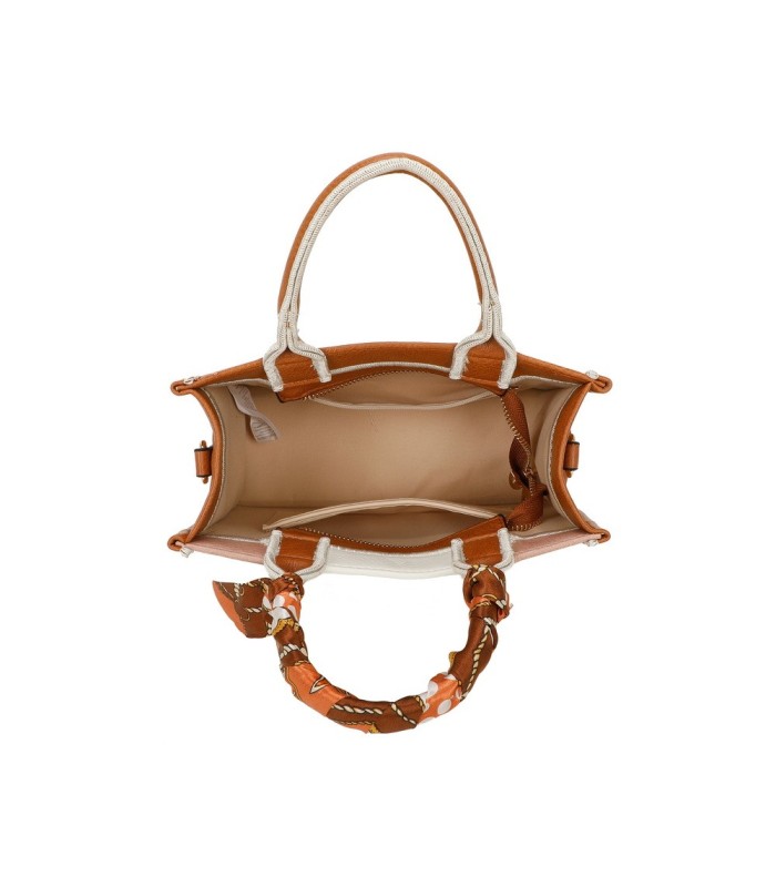 T11705 - Bolso para mujer con bandolera y pañuelo  motivos geométricos de varios colores