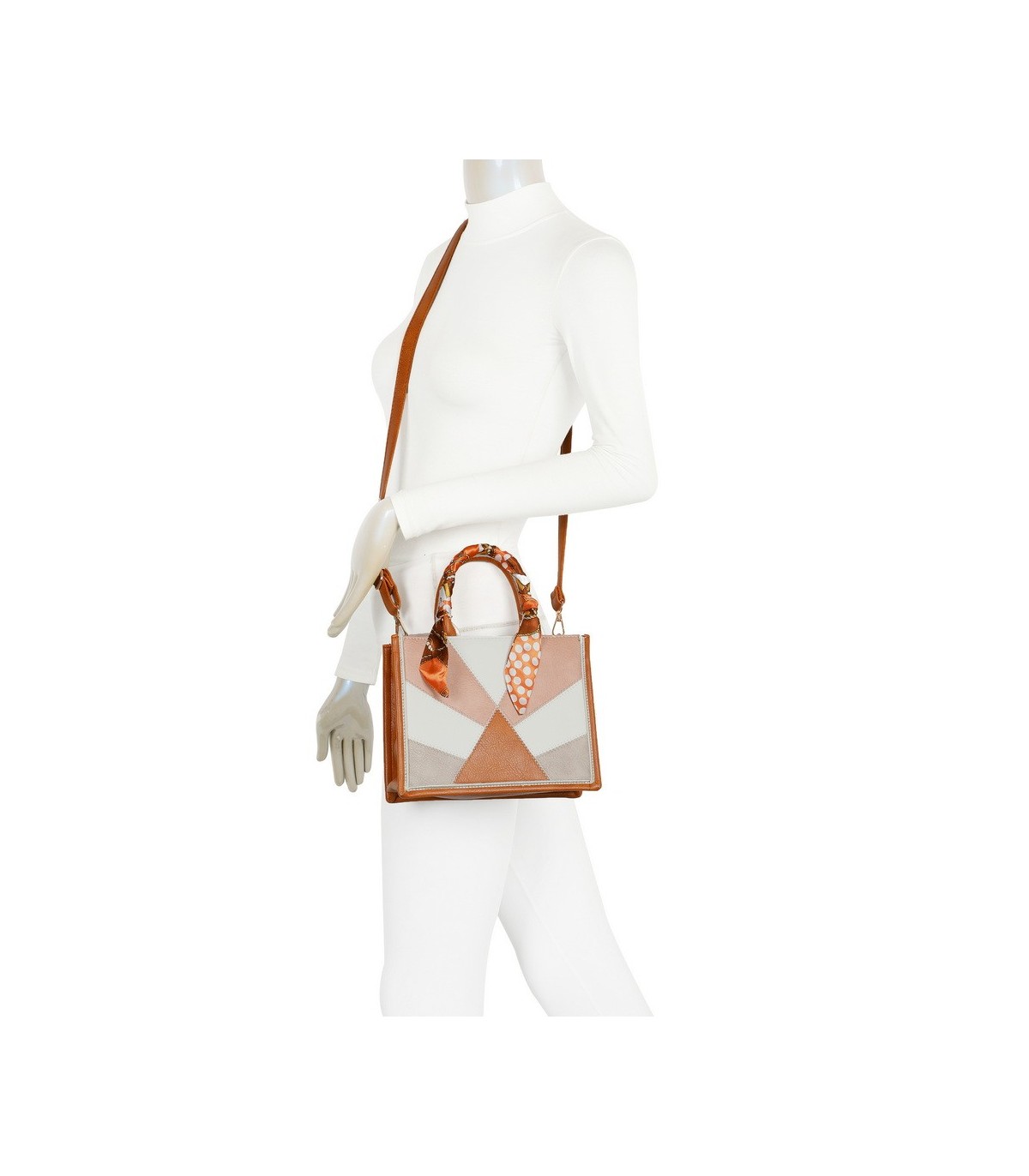 T11705 - Bolso para mujer con bandolera y pañuelo  motivos geométricos de varios colores