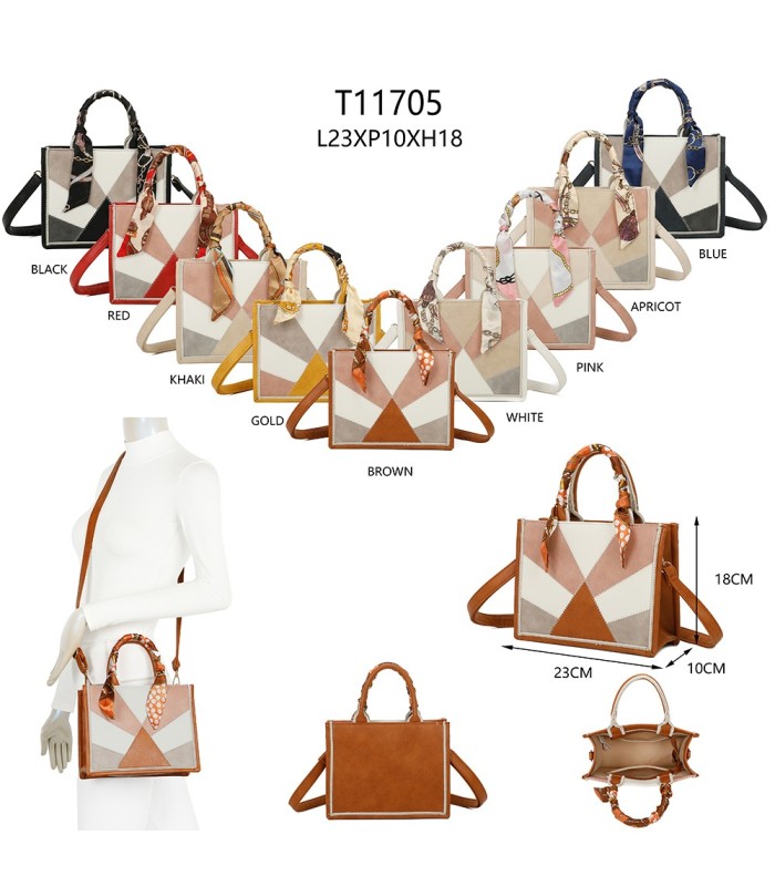 T11705 - Bolso para mujer con bandolera y pañuelo  motivos geométricos de varios colores