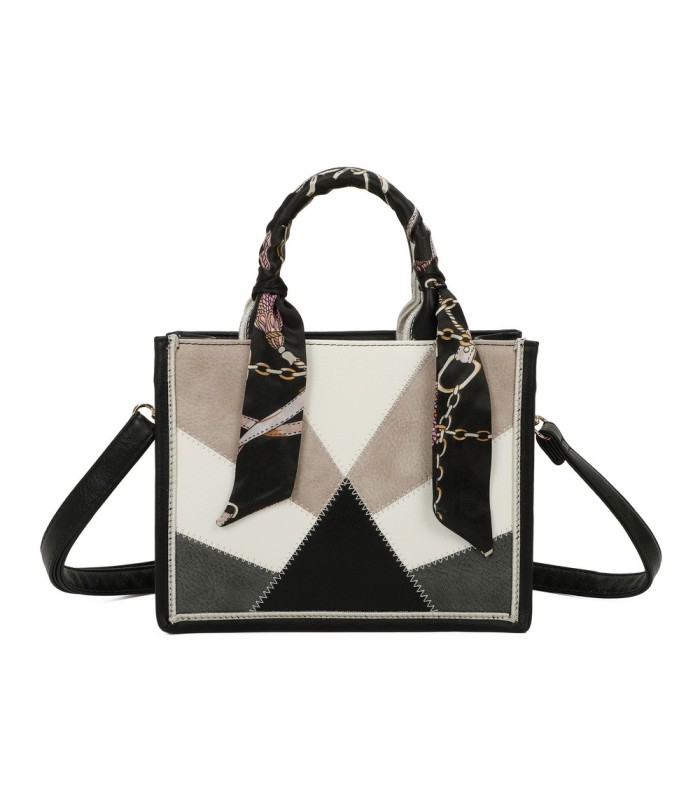 T11705 - Bolso para mujer con bandolera y pañuelo  motivos geométricos de varios colores