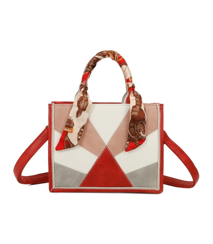 T11705 - Bolso para mujer con bandolera y pañuelo  motivos geométricos de varios colores