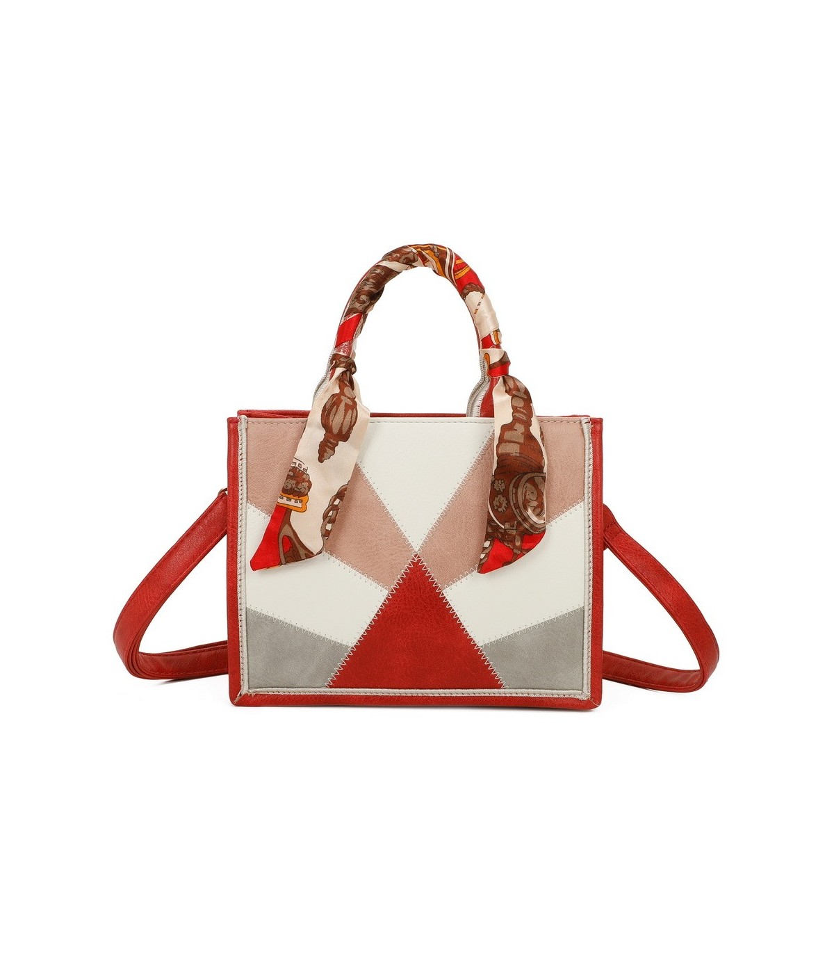 T11705 - Bolso para mujer con bandolera y pañuelo  motivos geométricos de varios colores