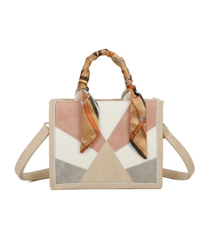 T11705 - Bolso para mujer con bandolera y pañuelo  motivos geométricos de varios colores