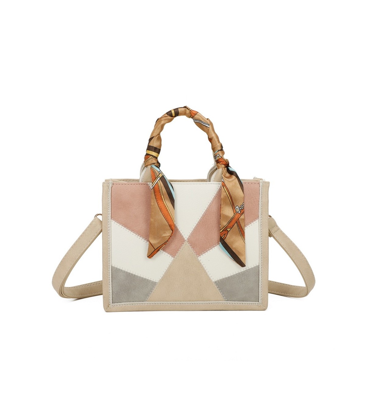 T11705 - Bolso para mujer con bandolera y pañuelo  motivos geométricos de varios colores