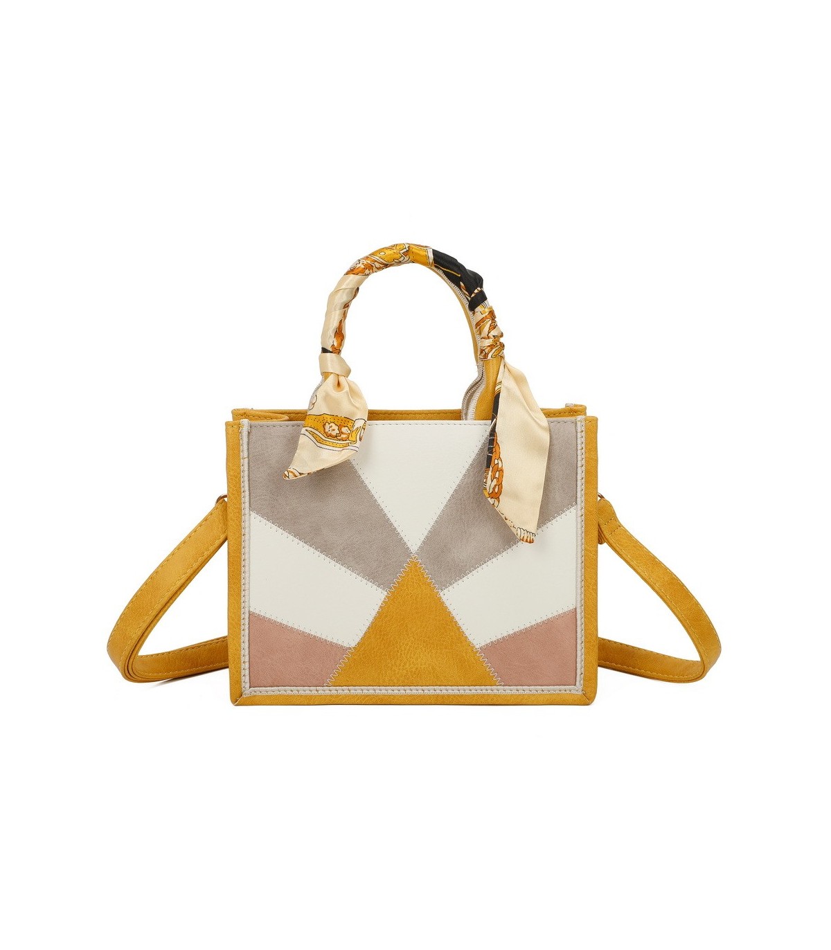 T11705 - Bolso para mujer con bandolera y pañuelo  motivos geométricos de varios colores
