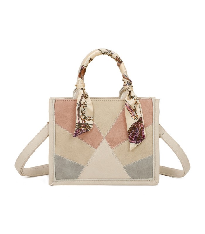 T11705 - Bolso para mujer con bandolera y pañuelo  motivos geométricos de varios colores