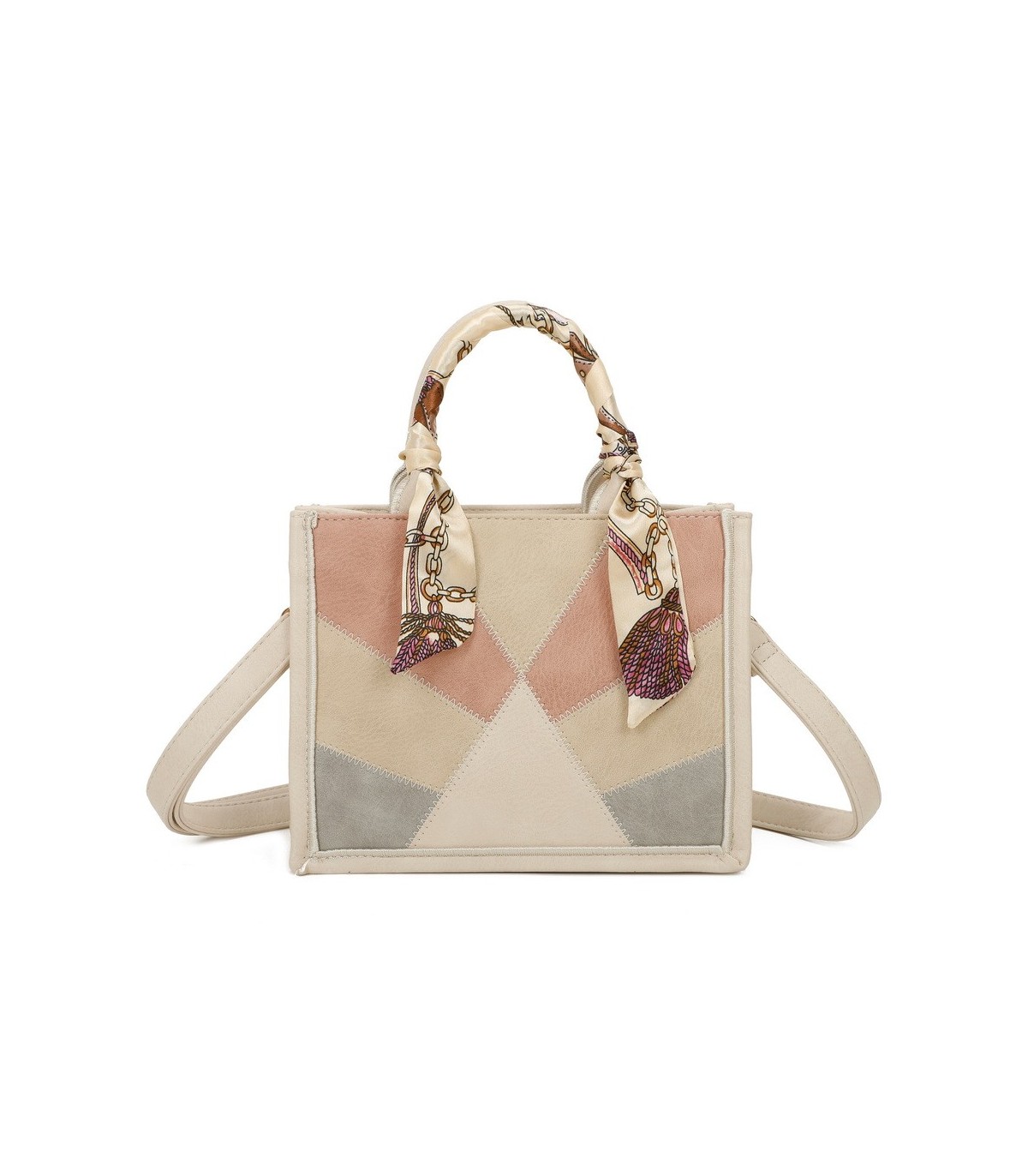 T11705 - Bolso para mujer con bandolera y pañuelo  motivos geométricos de varios colores