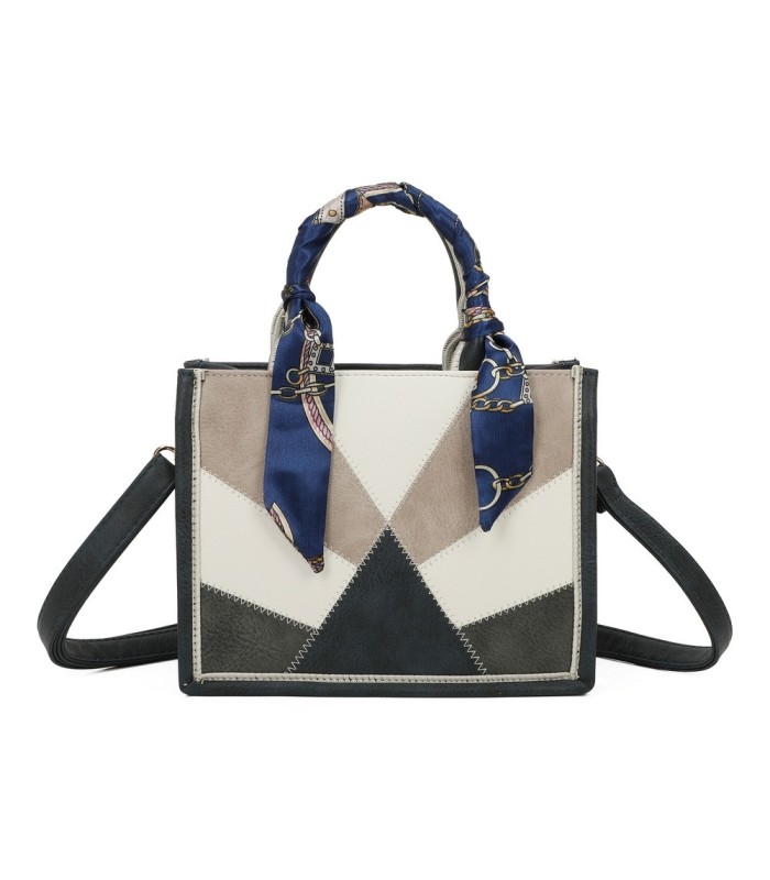T11705 - Bolso para mujer con bandolera y pañuelo  motivos geométricos de varios colores