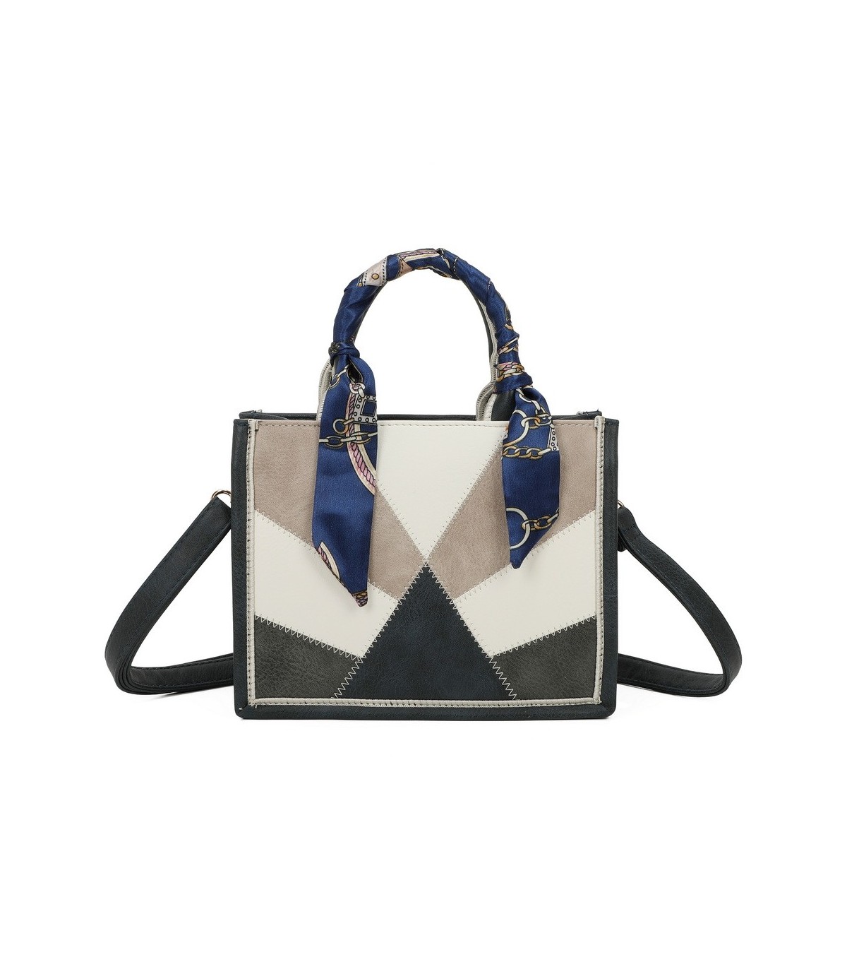 T11705 - Bolso para mujer con bandolera y pañuelo  motivos geométricos de varios colores