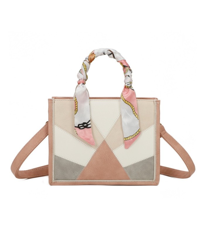 T11705 - Bolso para mujer con bandolera y pañuelo  motivos geométricos de varios colores