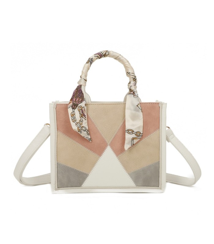T11705 - Bolso para mujer con bandolera y pañuelo  motivos geométricos de varios colores