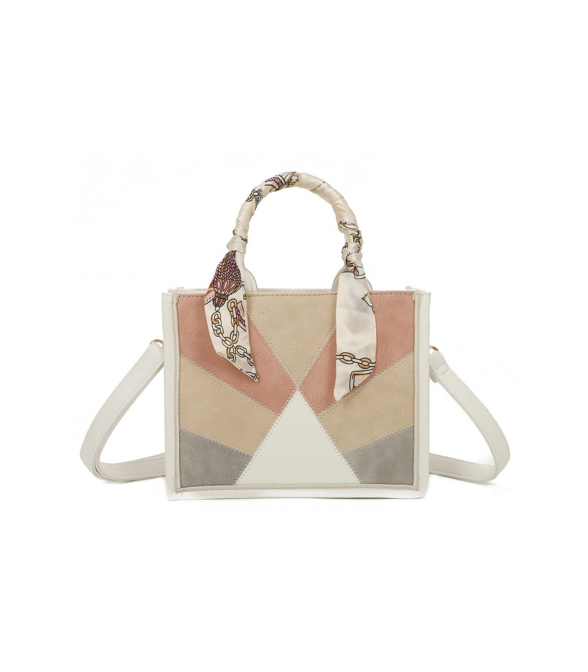 T11705 - Bolso para mujer con bandolera y pañuelo  motivos geométricos de varios colores
