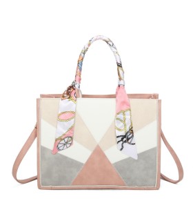 T11706 - Bolso de motivo triangular de colores para mujer con asa y pañuelo muy bonito