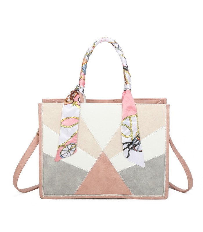 T11706 - Bolso de motivo triangular de colores para mujer con asa y pañuelo muy bonito