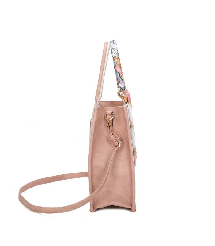 T11706 - Bolso de motivo triangular de colores para mujer con asa y pañuelo muy bonito