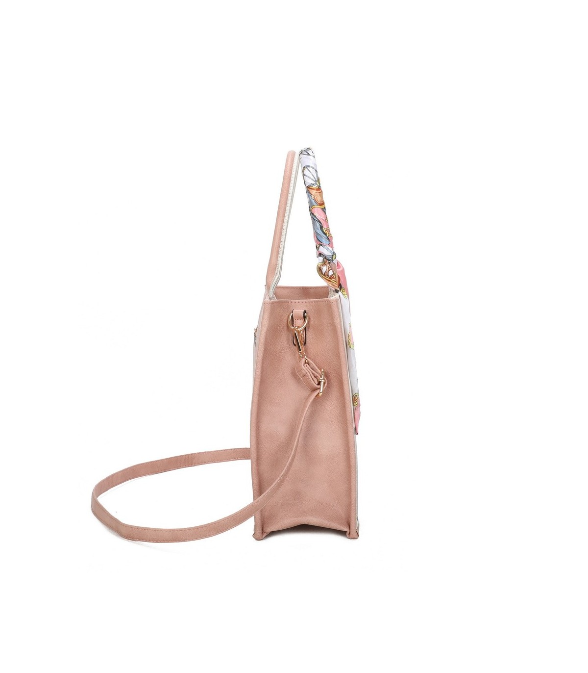 T11706 - Bolso de motivo triangular de colores para mujer con asa y pañuelo muy bonito