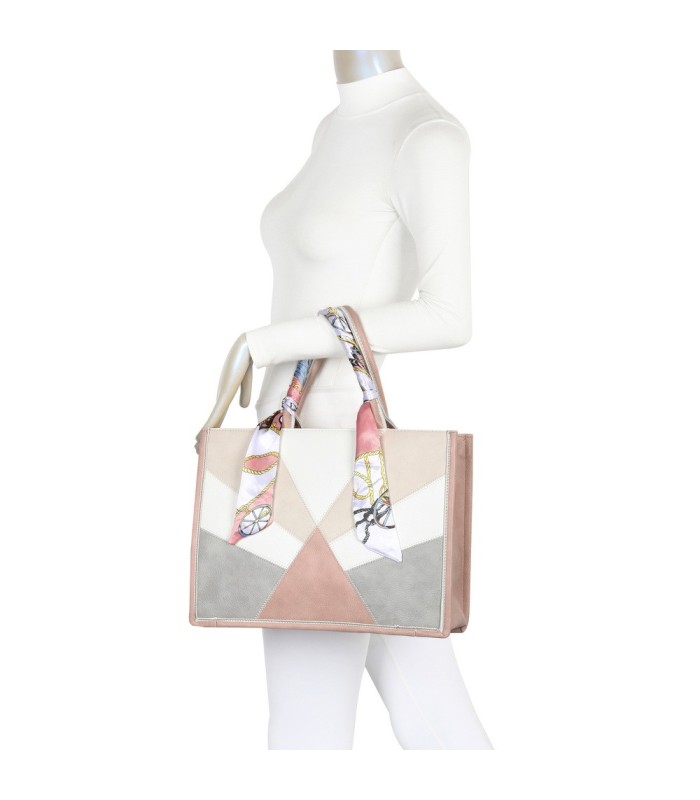 T11706 - Bolso de motivo triangular de colores para mujer con asa y pañuelo muy bonito