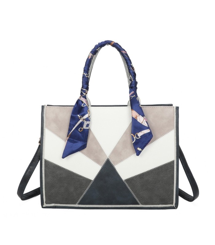 T11706 - Bolso de motivo triangular de colores para mujer con asa y pañuelo muy bonito