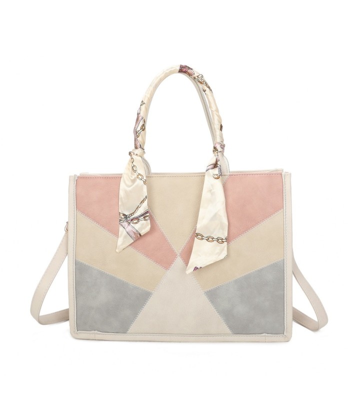 T11706 - Bolso de motivo triangular de colores para mujer con asa y pañuelo muy bonito