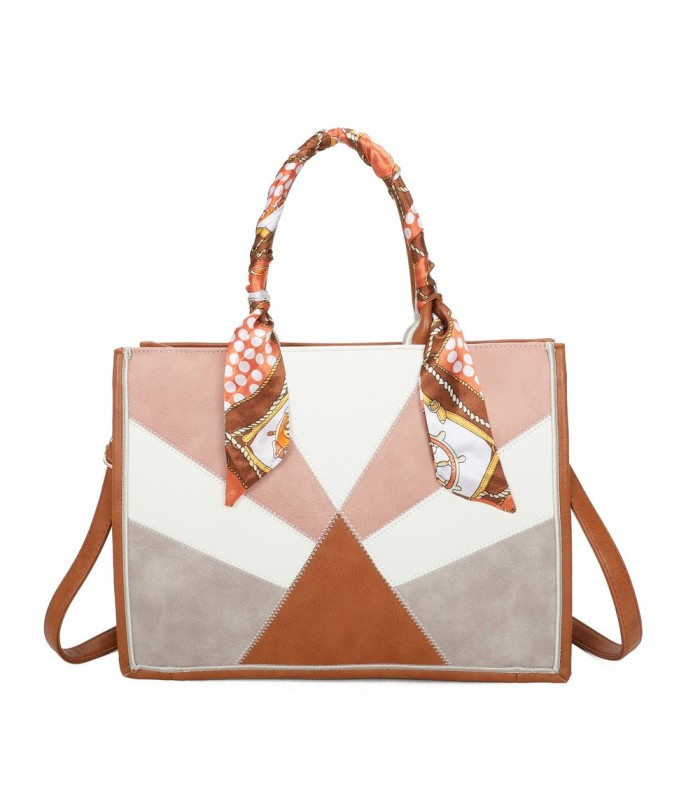 T11706 - Bolso de motivo triangular de colores para mujer con asa y pañuelo muy bonito