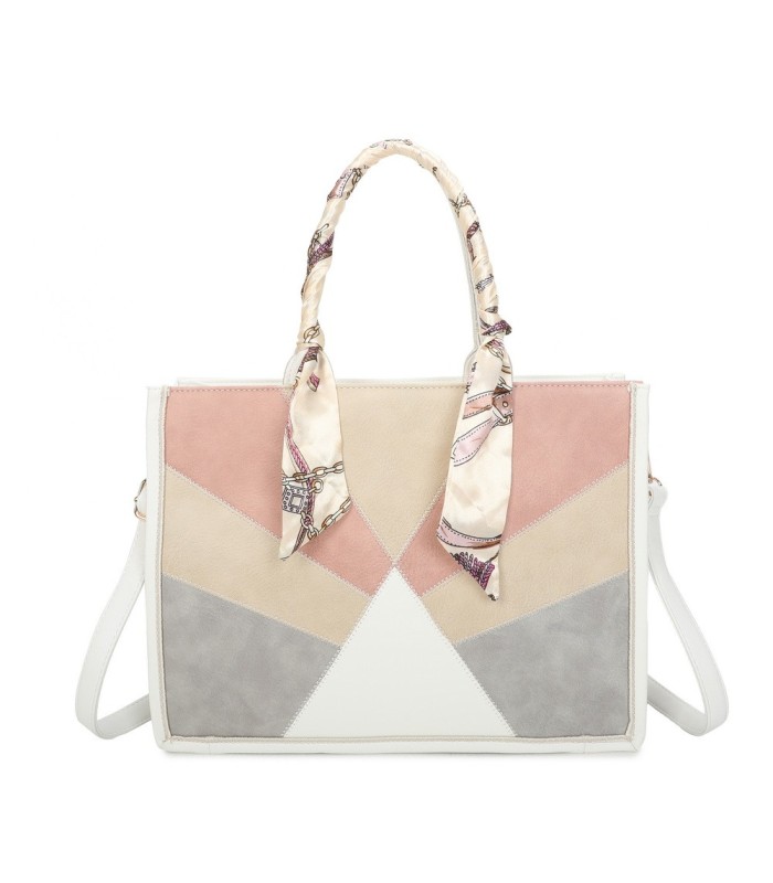 T11706 - Bolso de motivo triangular de colores para mujer con asa y pañuelo muy bonito