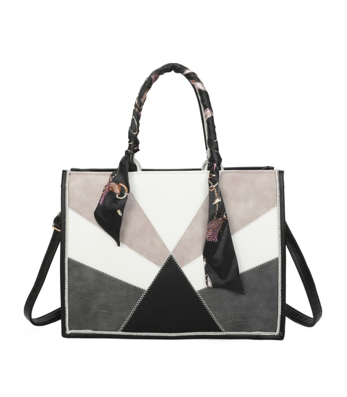 T11706 - Bolso de motivo triangular de colores para mujer con asa y pañuelo muy bonito