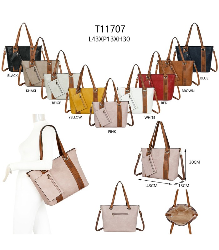 T11707 - Bolso con monedero interior bandolera y bolsillo trasero para mujer muy espacioso