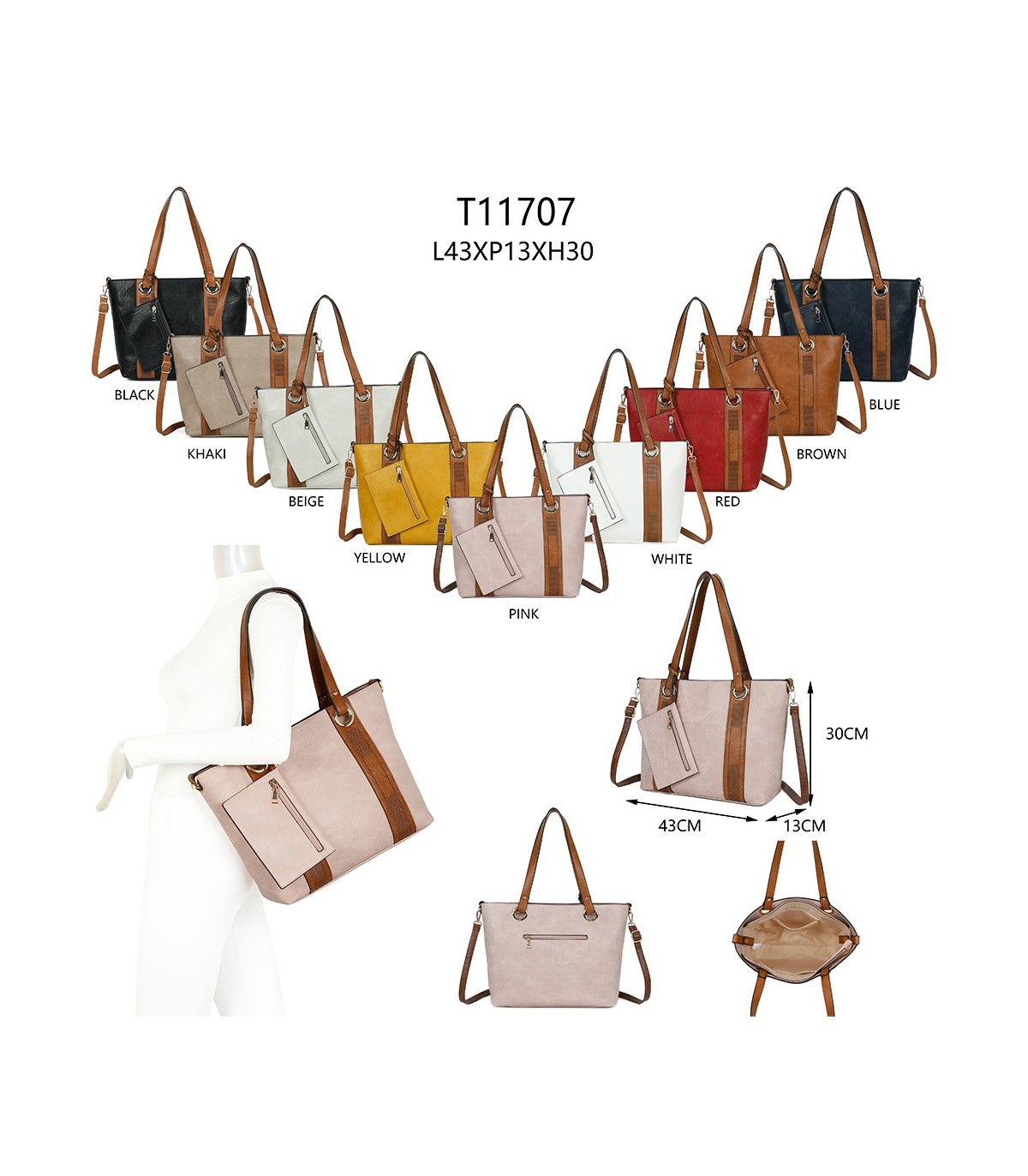 T11707 - Bolso con monedero interior bandolera y bolsillo trasero para mujer muy espacioso