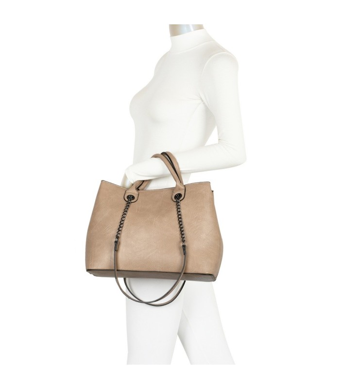 T11710 - Bolso de mano con asas de cadena y bandolera cruzada