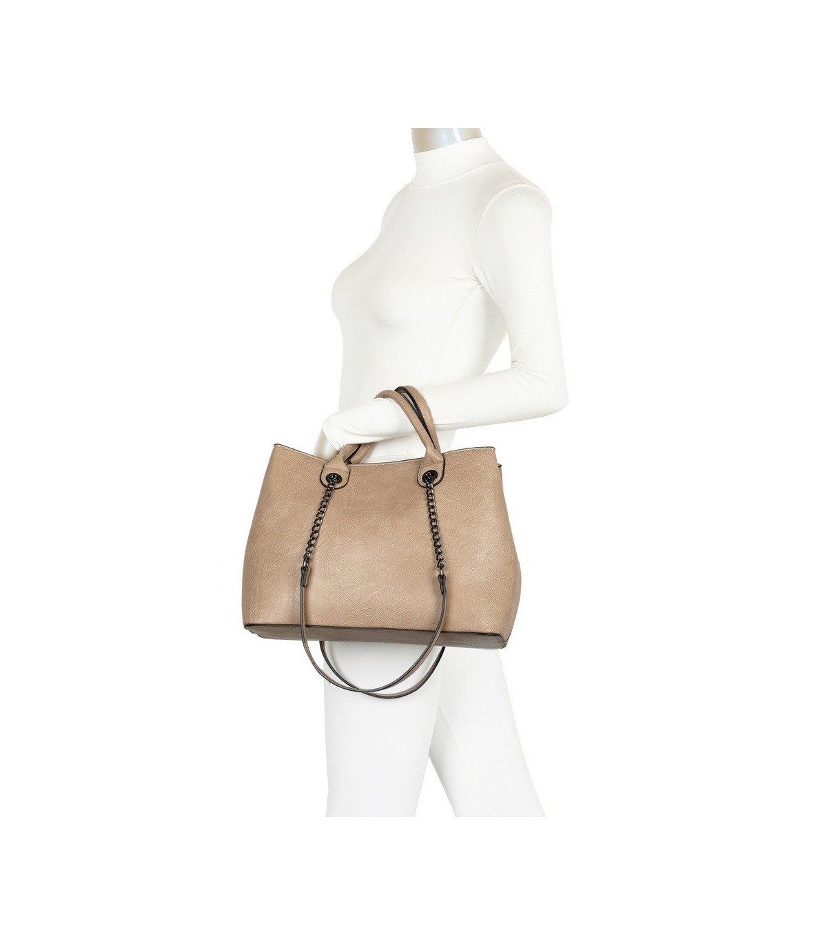T11710 - Bolso de mano con asas de cadena y bandolera cruzada