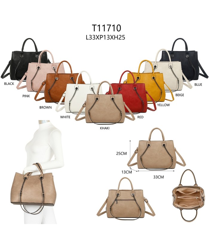 T11710 - Bolso de mano con asas de cadena y bandolera cruzada