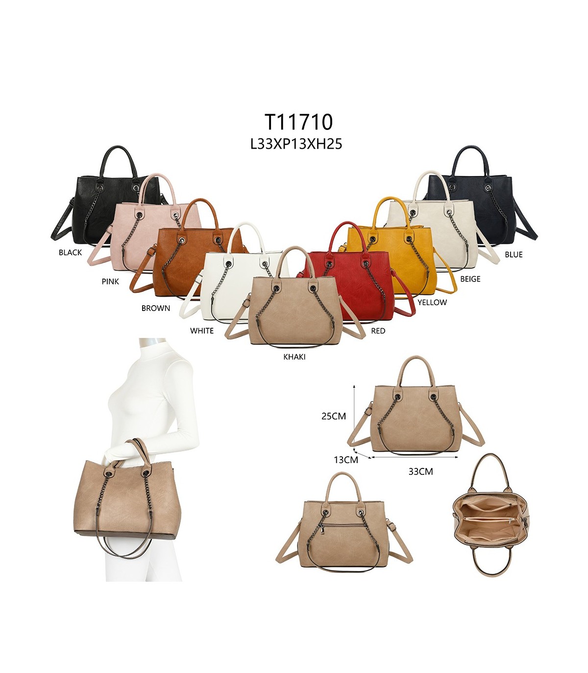 T11710 - Bolso de mano con asas de cadena y bandolera cruzada